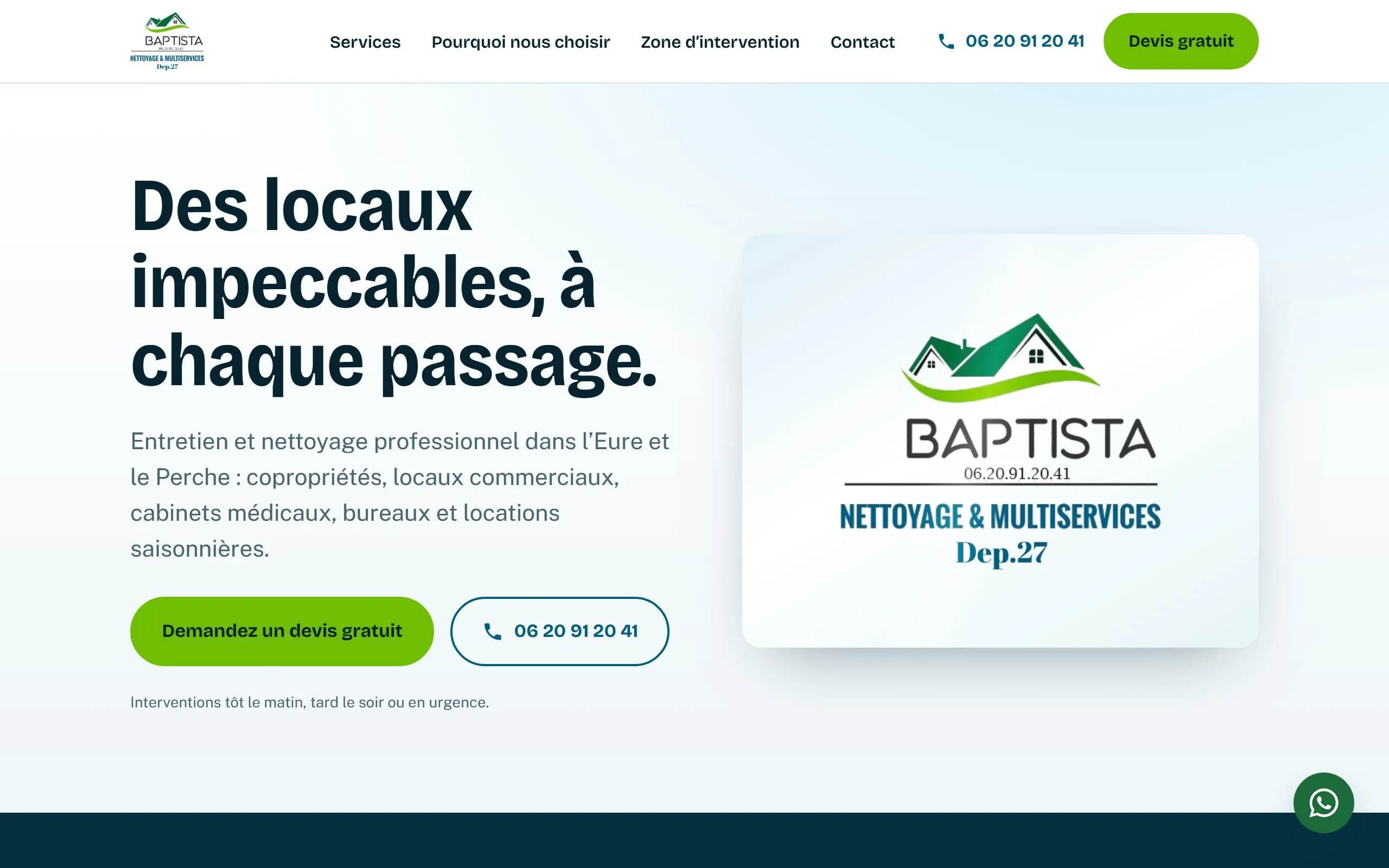 Página de Baptista Nettoyage, limpezas · eure et perche, frança